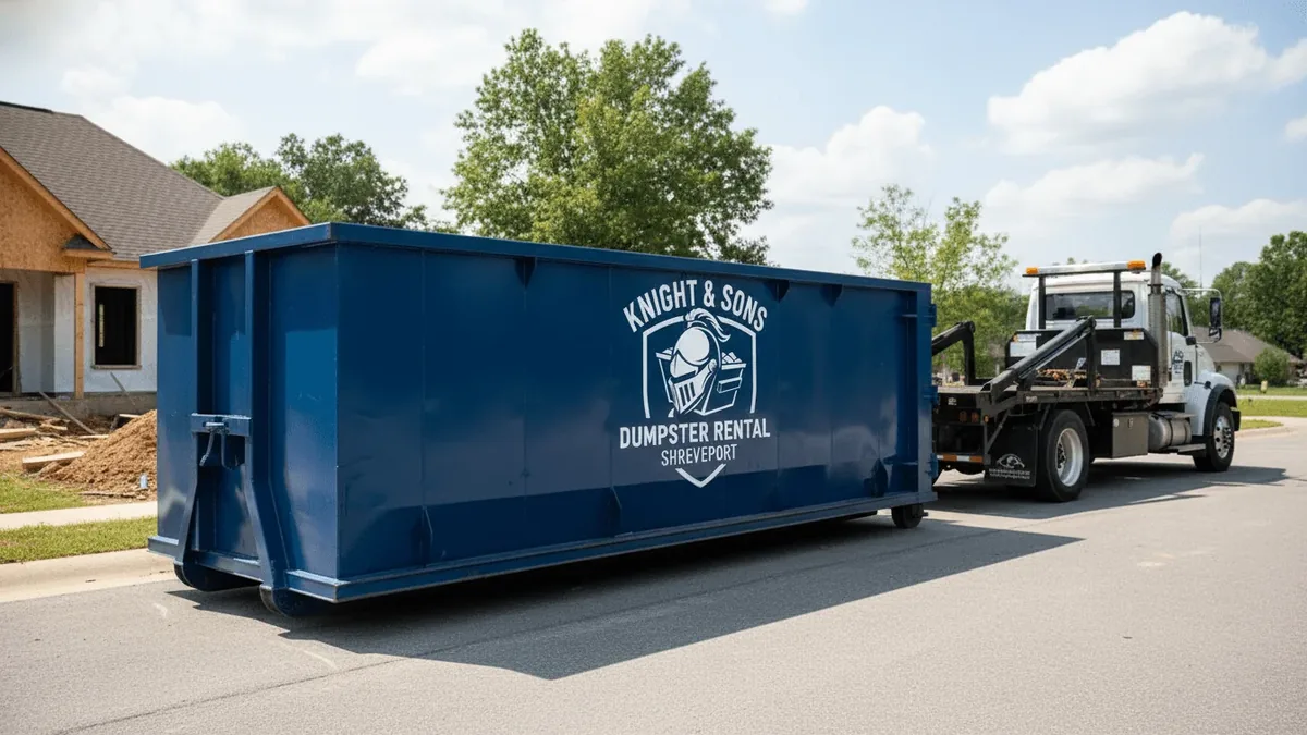 Roll-off dumpster rental in Elm Grove, LA delivered by Knight & Sons Dumpster Rental Shreveport Roll-off dumpster rental in Elm Grove, LA delivered by Knight & Sons Dumpster Rental Shreveport
