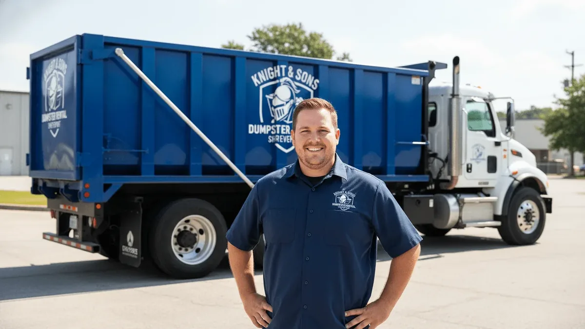 Roll-off dumpster rental in Greenwood, LA delivered by Knight & Sons Dumpster Rental Shreveport Roll-off dumpster rental in Greenwood, LA delivered by Knight & Sons Dumpster Rental Shreveport