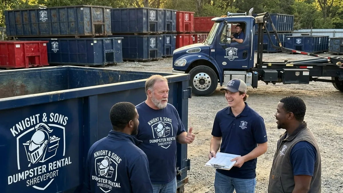 The Knight & Sons Dumpster Rental Shreveport team and fleet in Shreveport, Louisiana The Knight & Sons Dumpster Rental Shreveport team and fleet in Shreveport, Louisiana